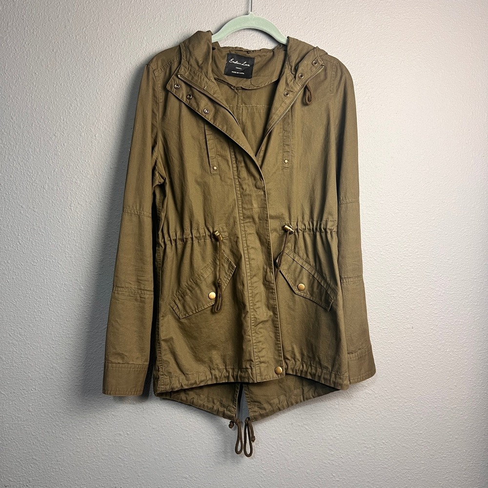 Endless Love Olive Green Utility Anorak Jacket Hooded Drawstring Waist Small‎